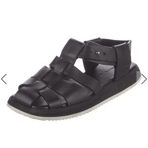 KHAITE Black Leather Woven Fisherman Sandal with White Sole
